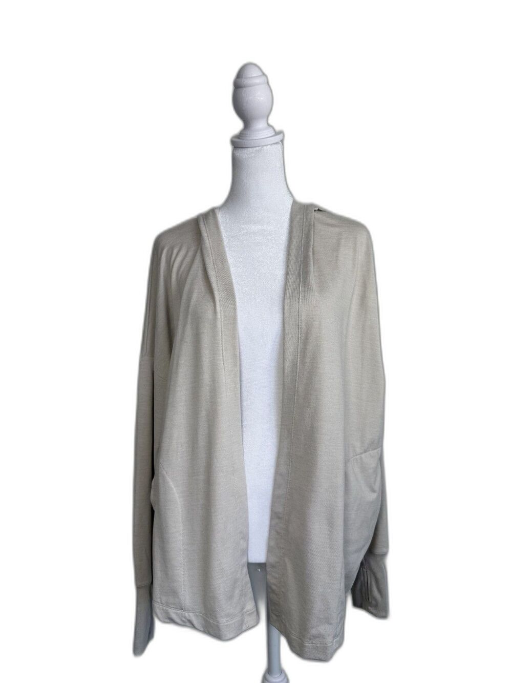 Nike Womens Dri-Fit Cardigan Open Front Athletic Layer Beige Thumbhole Size M